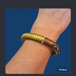 Handpainted Tribal Ethnic Painted Wood Bangle Bracelet
